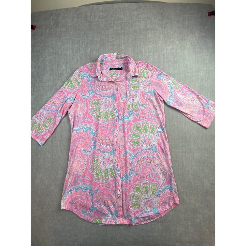 Lauren Ralph Lauren Pink Paisley Button Sleep Shirt Nightgown Womens Medium